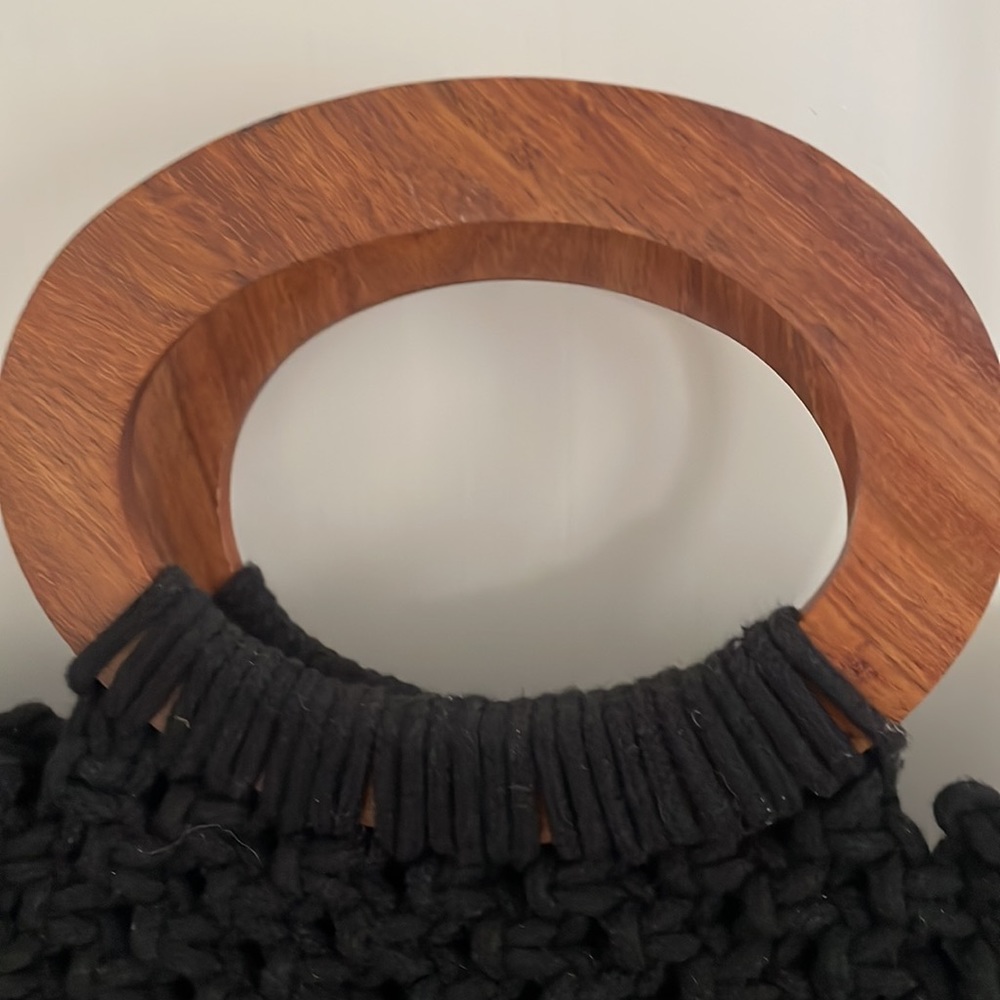 Danielle Nicole Black Macram Fringe Crochet Bag - image 3